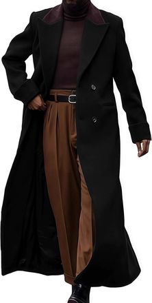 Generic Wool Coats Men UK Long Trench Coat Mens Solid Turndown Long Sleeve Classic Business Coat Winter Overcoat Windbreaker Warm Mens Dress Jackets Men Uk Ja