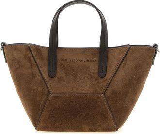 Brunello Cucinelli Tassen, Dames, Bruin, ONE Size, Leer, BC Duo Mini Handtas