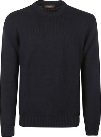 Zanone Blauwe Wollen Trui met Ronde Hals - Heren - Ronde hals truien - Blauw - L - Wol - Truien & Vesten