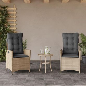 vidaXL Vidaxl - Sillones Reclinables Jard&iacute;n Y Cojines Beige Mix 2 Uds Rat&aacute;n Pe