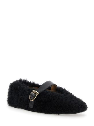 Ferragamo Black Leather Ballet Flats