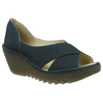 FLY London YOMA307FLY Cupido Mousse Leather Womens Wedge Sole Sandals - Teal - Size:UK 4