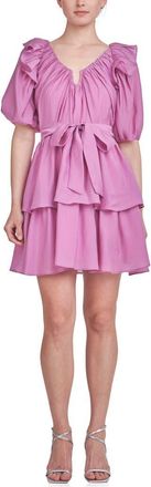 endless rose Ruffle Tie Waist Puff Sleeve Tiered Minidress in Orchid at Nordstrom, Size Medium