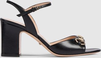 Gucci Womens Horsebit Sandal, Black, Leather