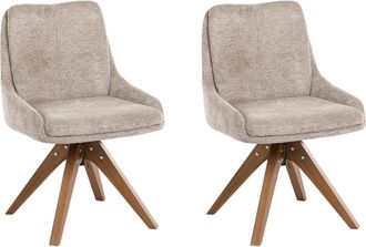 Beliani Conjunto De 2 Sillas De Comedor Base Giratoria Sin Reposabrazos Patas De Madera Gris Pardo Dorris