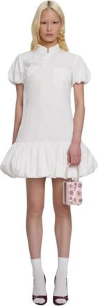 Self Portrait Cotton Asymmetric Mini Dress - Dames - Korte kleedjes - Wit - 2XS - Katoen - Kleedjes