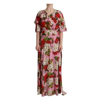 Dolce & Gabbana Kleedjes, Dames, Veelkleurig, S, Maxi Jurk met Multicolor Bloemenprint