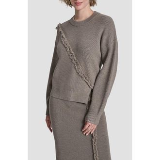 DKNY Fringe Detail Rib Sweater in City Taupe Heather at Nordstrom, Size X-Small