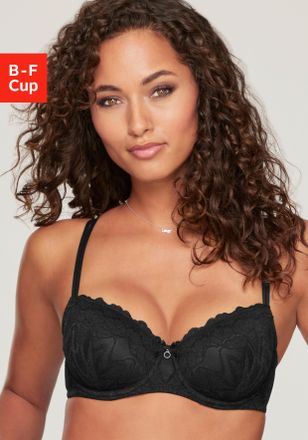 Lascana Schalen-BH LASCANA Romea, Damen, Gr. 70, Cup E, blau (schwarz), Spitze, Obermaterial: 55% Polyamid, 38% Polyester, 7% Elasthan, BHs Schalen-BH, mit B&uuml;