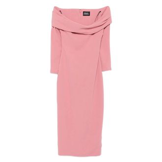 Solace London Kleedjes, Dames, Roze, 3Xs, Polyester, Peony Pink Off-Shoulder Midi Jurk