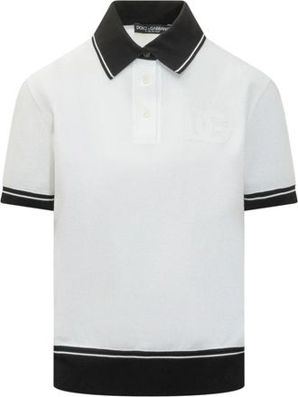 Dolce & Gabbana Short Cotton Piqu&eacute; Polo - Dames - Polos - Wit - M - Katoen - Tops