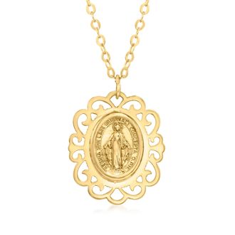 Ross-Simons Italian 14kt Yellow Gold Miraculous Medal Pendant Necklace