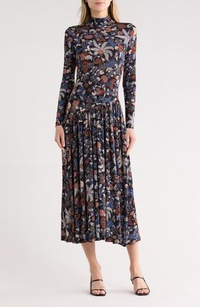 Ulla Johnson Fernanda Turtleneck Long Sleeve Drop Waist Dress in Moonlight Floral at Nordstrom Rack, Size X-Large