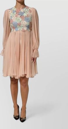 Dolce & Gabbana silk floral embroidered pleated knee-length dress