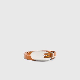 Diesel 1.5cm slim leather belt with sculptural buckle - Belts - Woman - Brown