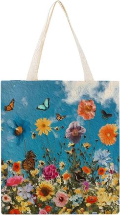 Generic Butterfly Print Canvas Shoulder Bag For Women Girl Handbags Shoulder Purse Laptop Shoulder Bag (B, One Size)