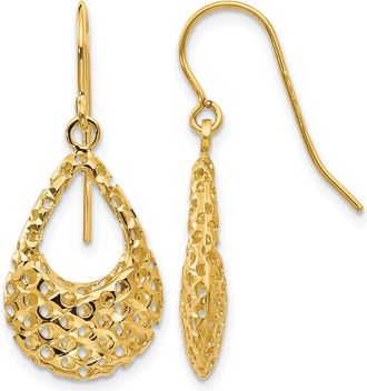 Diamond2Deal 14K Yellow Gold Diamond-cut Hook Drop Dangle Earrings