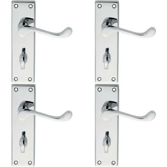 Loops 4x PAIR Victorian Scroll Lever on Bathroom Backplate 150 x 43mm Polished Chrome