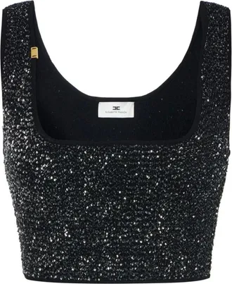 Elisabetta Franchi Tops, Dames, Zwart, M, Pailletten, Gebreide top met pailletten