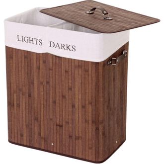 Hhg Hhg - Nunca Usado] Cesto Para Ropa Sucia 153, Caja Para Ropa Sucia Cesto Para Ropa Sucia, Bamb&uacute; 2 Compartimentos 63x55x34cm 100l, Marr&oacute;n