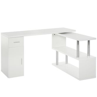 HOMCOM Homcom Scrivania Angolare Moderna Con Cassetto Armadietto E Mensole, In Legno