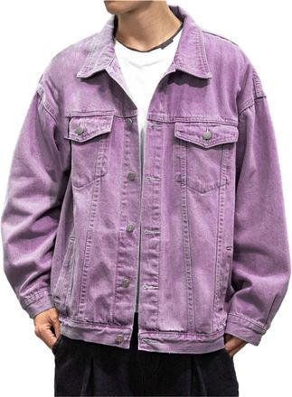 Generic Mens Classic Lapel Jean Jacket, Vintage Fashion Denim Shirt, Casual Loose Fit Button Down Trucker Jackets, Long Sleeve Distressed Solid Cowboys Coats 
