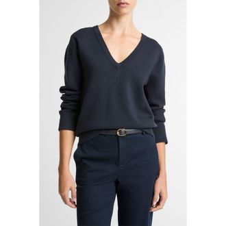 Vince Double Face V-Neck Sweater in Eclipse at Nordstrom, Size Xx-Small