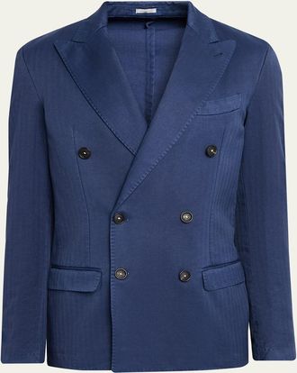 Massimo Alba Mens Wool Micro-Chevron Double-Breasted Blazer