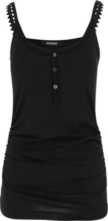 Jacquemus Sleeveless Tops, female, Black, Size: XS Cotton Top With Half-Button Front