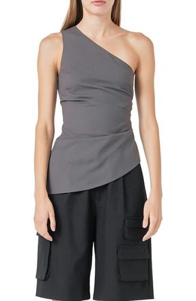 Grey Lab One-Shoulder Pleated Top in Charcoal at Nordstrom, Size X-Small