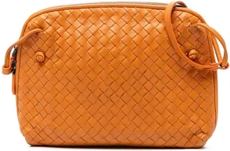 Bottega Veneta Pre-owned Cross Body Bags, female, Orange, Size: ONE SIZE Pre-owned Woven Leather Crossbody Bag