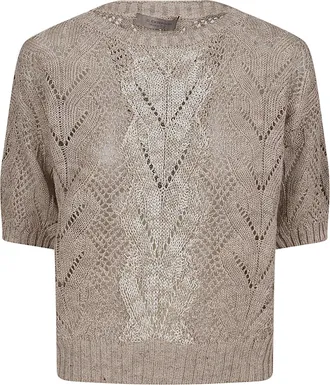D.exterior Textured Openwork Knit Sweater With Crystal Embellishments