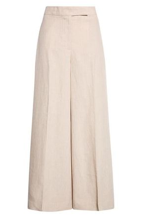 Reiss Kit Wide Leg Linen Pants in Neutral at Nordstrom, Size 14 Us
