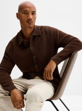 Le 31 Mens Fuzzy knit Polo Shirt-collar cardigan