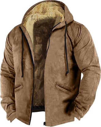 Generic Men Hiking Jacket Winter Coats for Men Solid Color Jackets for Casual Outings Practical Jacket with Pockets Fleece-Lined Coats Sports Coat for Everyda