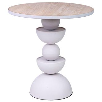 Wanderlust Deco Mesa auxiliar de metal blanco y madera 46x46x49h cm