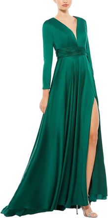 Mac Duggal Long Sleeve Ruched Waist A-Line Gown