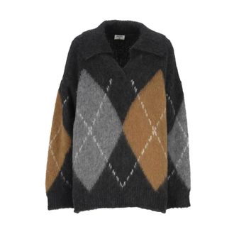 Filippa K Su&eacute;ter de cuello en V con cuello y estampado de rombos de alpaca - Knitwear - Mujer - Gris - XS