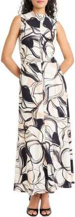 Maggy London Funnel Neck Sleeveless Maxi Dress in Ivory/Mocha at Nordstrom Rack, Size 10