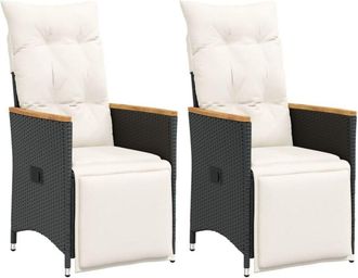 vidaXL Sillones Reclinable Jard&iacute;n Cojines 2 Uds Rat&aacute;n Sint&eacute;tico Negro Vidaxl