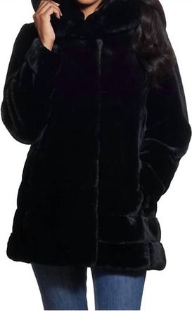 Gallery Faux Fur Coat Hoodie In Black