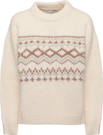 PESERICO Jacquard Geometric Knit Sweater - Dames - Ronde hals truien - Wit - M - Katoen - Truien & Vesten