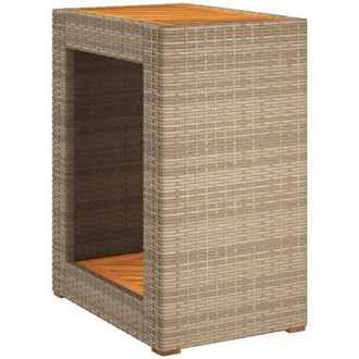 vidaXL Garden Side Table with Wooden Top Beige 60x40x75 cm Poly Rattan vidaXL