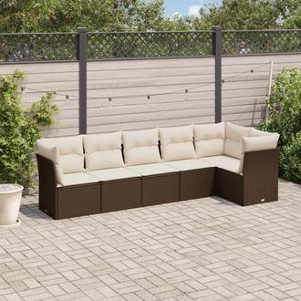 vidaXL Vidaxl - Set Sof&aacute;s De Jard&iacute;n 6 Piezas Y Cojines Rat&aacute;n Sint&eacute;tico Marr&oacute;n