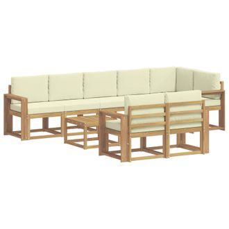 vidaXL Conjunto De Sof&aacute;s De Exterior 9 Pcs Blanco Y Crema Poli&eacute;ster Vidaxl