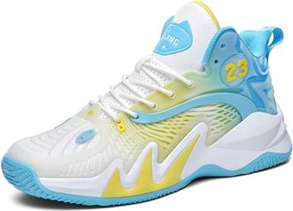 Generic Mens Basketball Shoes Sports Breathable Shock-Absorbing Anti Slip Youth Running Training Boots Walking Shoes(Moonlight,5.5 UK)