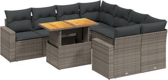 vidaXL Vidaxl - Set De Muebles De Jard&iacute;n 9 Pzas Y Cojines Rat&aacute;n Sint&eacute;tico Gris