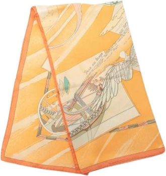 Herm&egrave;s Pre-owned Face Au Large Zijden Sjaal - Dames - Vintage Accessoires - Oranje - ONE Size - Vintage