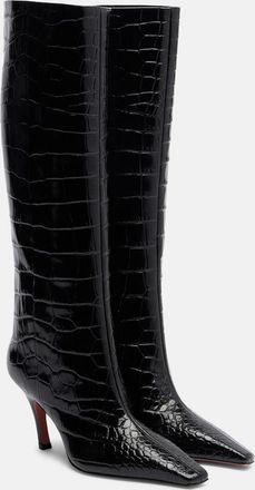 Amina Muaddi Mona croc-effect leather knee-high boots