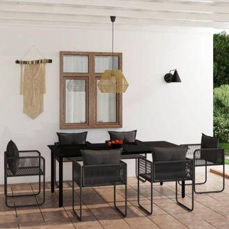 vidaXL Juego De Comedor Para Jard&iacute;n 7 Piezas Negro Vidaxl